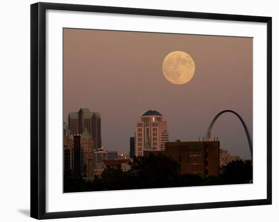 A Full Moon Rises Behind Downtown Saint Louis Buildings and the Gateway Arch Friday-Charlie Riedel-Framed Photographic Print