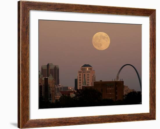 A Full Moon Rises Behind Downtown Saint Louis Buildings and the Gateway Arch Friday-Charlie Riedel-Framed Photographic Print