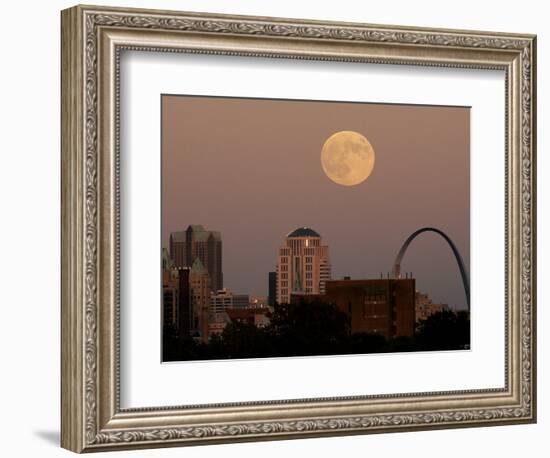 A Full Moon Rises Behind Downtown Saint Louis Buildings and the Gateway Arch Friday-Charlie Riedel-Framed Photographic Print