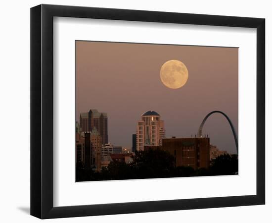 A Full Moon Rises Behind Downtown Saint Louis Buildings and the Gateway Arch Friday-Charlie Riedel-Framed Photographic Print