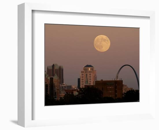 A Full Moon Rises Behind Downtown Saint Louis Buildings and the Gateway Arch Friday-Charlie Riedel-Framed Photographic Print