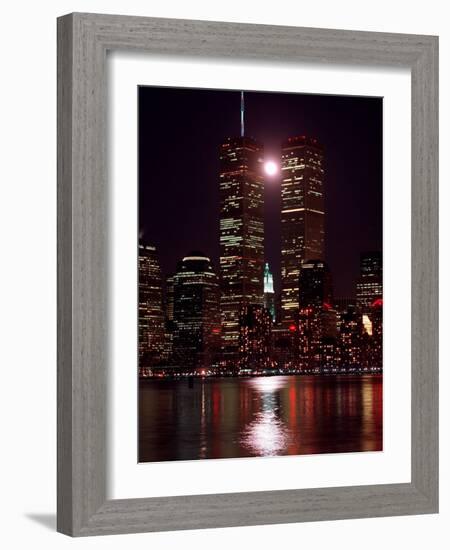 A Full Moon Rises Between New York's Twin Towers for the Second Time This Month-null-Framed Photographic Print