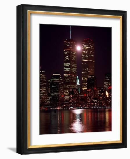 A Full Moon Rises Between New York's Twin Towers for the Second Time This Month-null-Framed Photographic Print