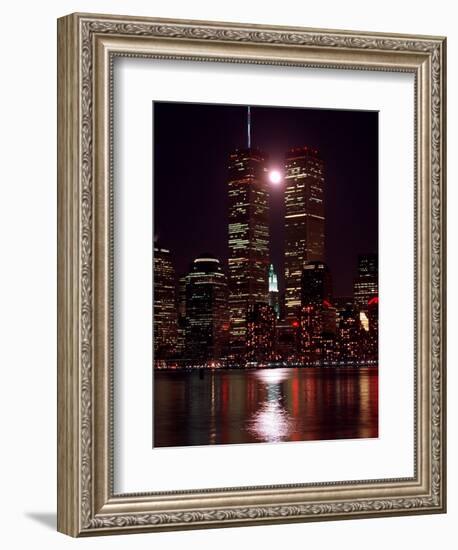 A Full Moon Rises Between New York's Twin Towers for the Second Time This Month-null-Framed Photographic Print