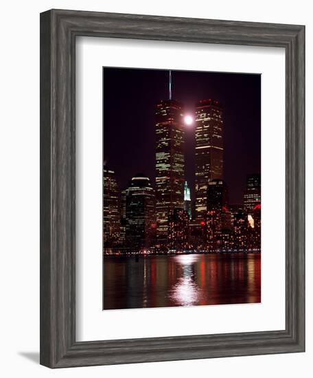 A Full Moon Rises Between New York's Twin Towers for the Second Time This Month-null-Framed Photographic Print