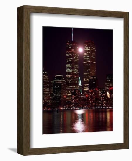 A Full Moon Rises Between New York's Twin Towers for the Second Time This Month-null-Framed Photographic Print