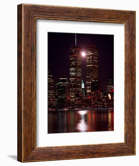 A Full Moon Rises Between New York's Twin Towers for the Second Time This Month-null-Framed Photographic Print