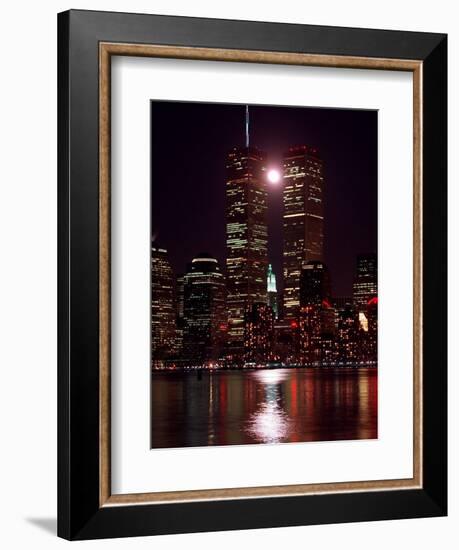 A Full Moon Rises Between New York's Twin Towers for the Second Time This Month--Framed Photographic Print