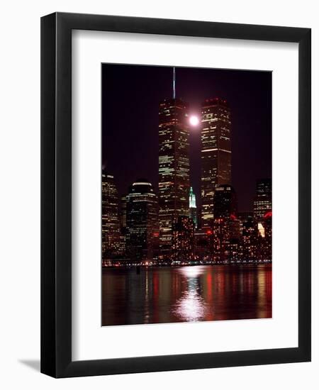 A Full Moon Rises Between New York's Twin Towers for the Second Time This Month-null-Framed Photographic Print