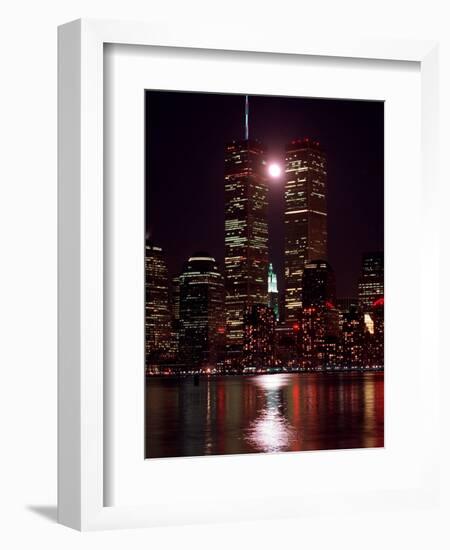 A Full Moon Rises Between New York's Twin Towers for the Second Time This Month-null-Framed Photographic Print