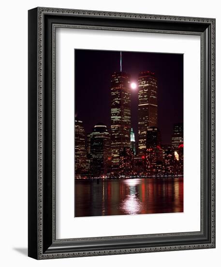 A Full Moon Rises Between New York's Twin Towers for the Second Time This Month-null-Framed Photographic Print