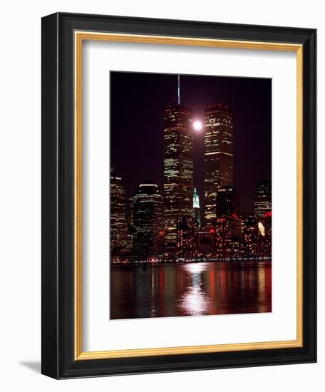 A Full Moon Rises Between New York's Twin Towers for the Second Time This Month--Framed Photographic Print