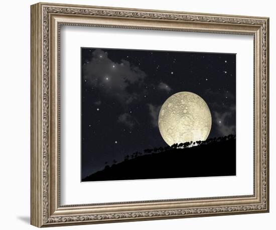 A Full Moon Rising Behind a Row of Hilltop Trees-null-Framed Premium Giclee Print