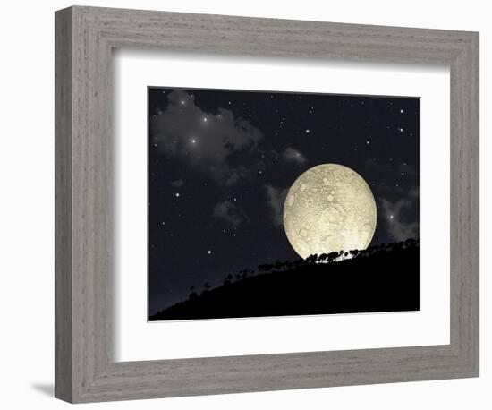 A Full Moon Rising Behind a Row of Hilltop Trees-null-Framed Premium Giclee Print