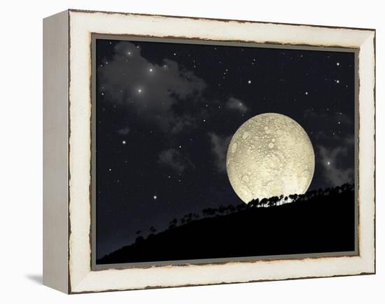 A Full Moon Rising Behind a Row of Hilltop Trees-null-Framed Stretched Canvas