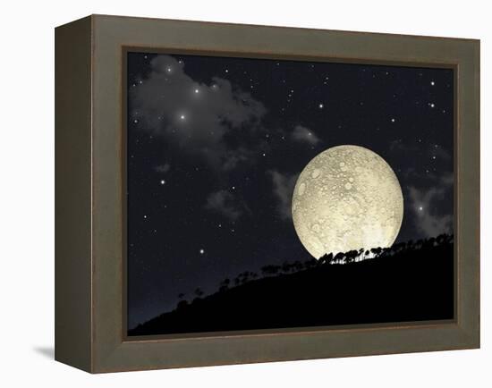 A Full Moon Rising Behind a Row of Hilltop Trees-null-Framed Stretched Canvas