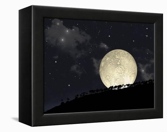 A Full Moon Rising Behind a Row of Hilltop Trees-null-Framed Stretched Canvas