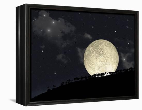 A Full Moon Rising Behind a Row of Hilltop Trees-null-Framed Stretched Canvas