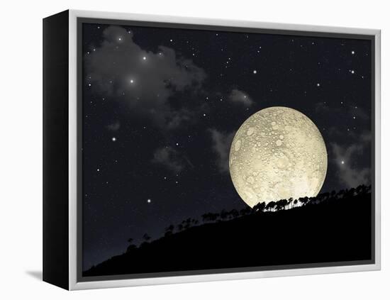 A Full Moon Rising Behind a Row of Hilltop Trees-null-Framed Stretched Canvas