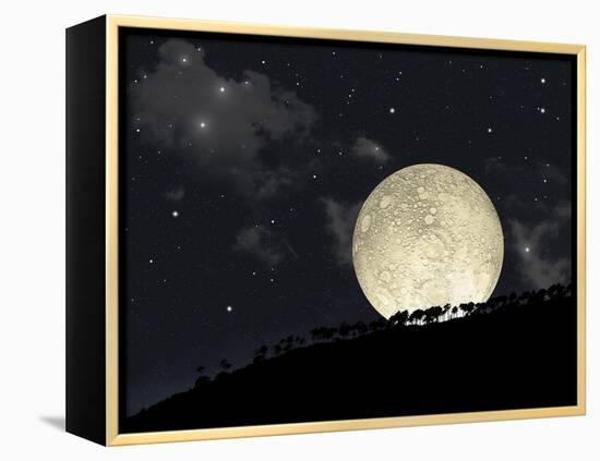 A Full Moon Rising Behind a Row of Hilltop Trees-null-Framed Stretched Canvas