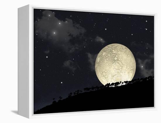 A Full Moon Rising Behind a Row of Hilltop Trees-null-Framed Stretched Canvas