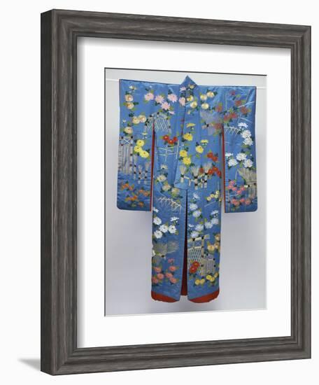 A Furisode of Sky Blue Silk Satin Embroidered in Coloured Silks and Couched Gilt Threads with…-null-Framed Giclee Print