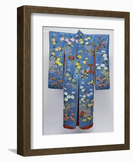 A Furisode of Sky Blue Silk Satin Embroidered in Coloured Silks and Couched Gilt Threads with…-null-Framed Giclee Print