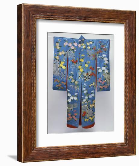 A Furisode of Sky Blue Silk Satin Embroidered in Coloured Silks and Couched Gilt Threads with…-null-Framed Giclee Print