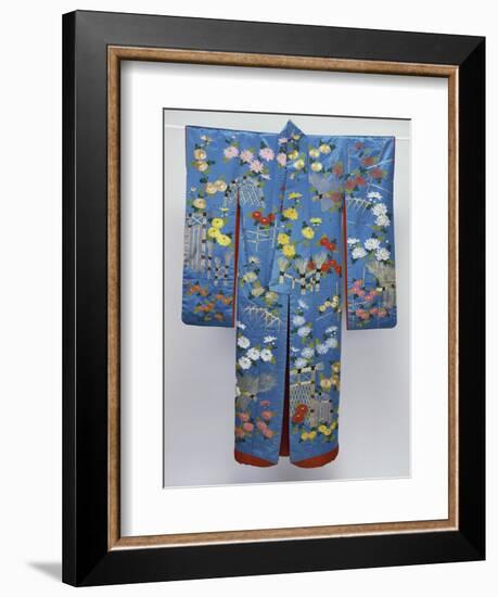 A Furisode of Sky Blue Silk Satin Embroidered in Coloured Silks and Couched Gilt Threads with…-null-Framed Giclee Print