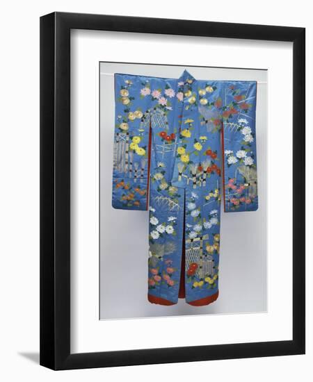 A Furisode of Sky Blue Silk Satin Embroidered in Coloured Silks and Couched Gilt Threads with…-null-Framed Giclee Print