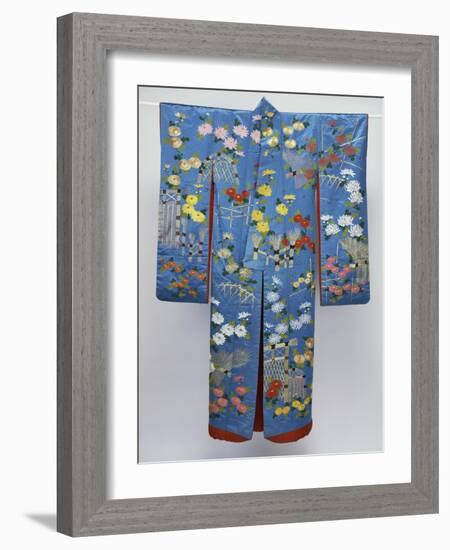 A Furisode of Sky Blue Silk Satin Embroidered in Coloured Silks and Couched Gilt Threads with…-null-Framed Giclee Print