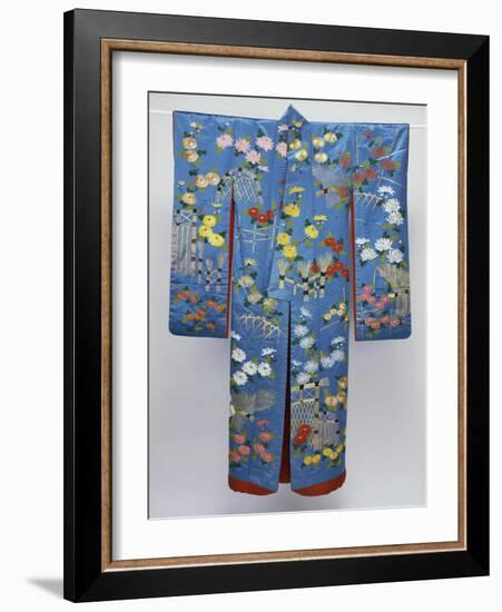 A Furisode of Sky Blue Silk Satin Embroidered in Coloured Silks and Couched Gilt Threads with…-null-Framed Giclee Print