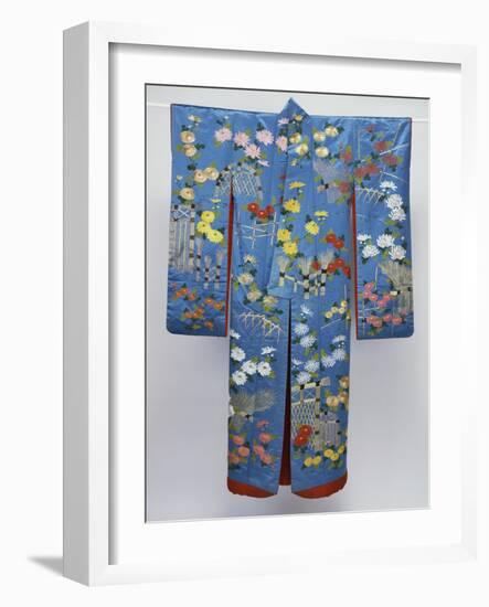 A Furisode of Sky Blue Silk Satin Embroidered in Coloured Silks and Couched Gilt Threads with…-null-Framed Giclee Print