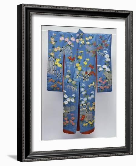 A Furisode of Sky Blue Silk Satin Embroidered in Coloured Silks and Couched Gilt Threads with…-null-Framed Giclee Print