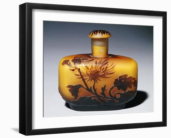 A Galle Carved, Acid-Etched and Cased Glass Flacon and Stopper with Chrysanthemum Design-Émile Gallé-Framed Giclee Print