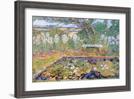 A Garden On Long Island-Childe Hassam-Framed Art Print