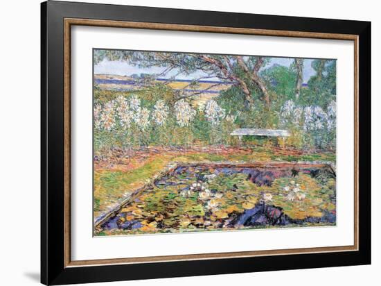 A Garden On Long Island-Childe Hassam-Framed Art Print