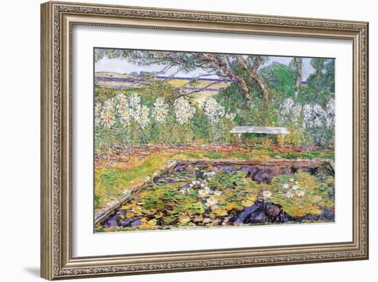 A Garden On Long Island-Childe Hassam-Framed Art Print