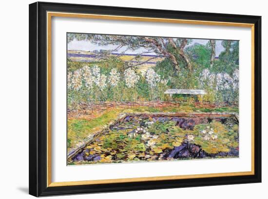 A Garden On Long Island-Childe Hassam-Framed Art Print