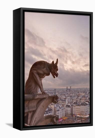 A Gargoyle on Notre Dame De Paris Cathedral Looks over the City, Paris, France, Europe-Julian Elliott-Framed Premier Image Canvas