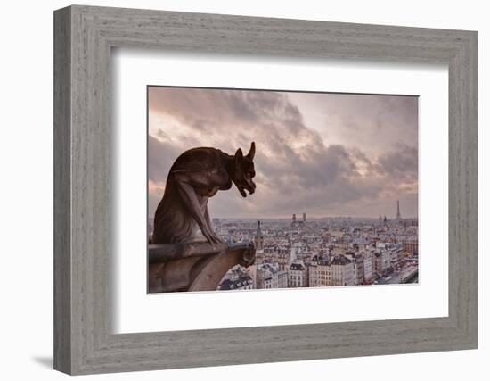 A Gargoyle on Notre Dame De Paris Cathedral Looks over the City, Paris, France, Europe-Julian Elliott-Framed Photographic Print