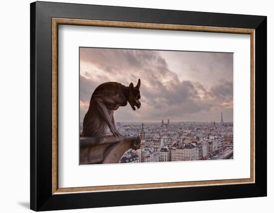 A Gargoyle on Notre Dame De Paris Cathedral Looks over the City, Paris, France, Europe-Julian Elliott-Framed Photographic Print