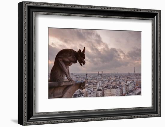 A Gargoyle on Notre Dame De Paris Cathedral Looks over the City, Paris, France, Europe-Julian Elliott-Framed Photographic Print