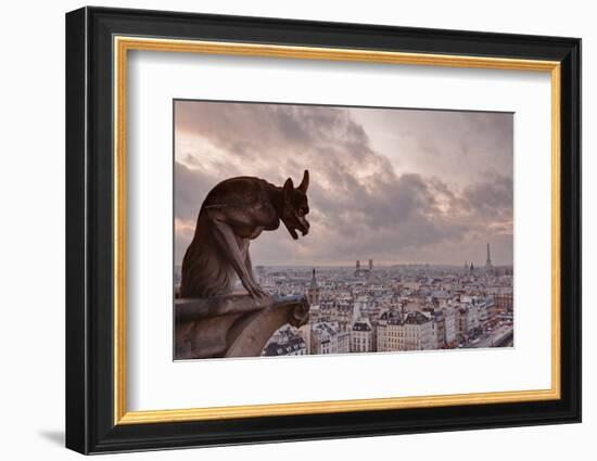 A Gargoyle on Notre Dame De Paris Cathedral Looks over the City, Paris, France, Europe-Julian Elliott-Framed Photographic Print