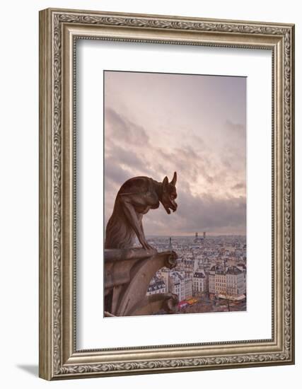 A Gargoyle on Notre Dame De Paris Cathedral Looks over the City, Paris, France, Europe-Julian Elliott-Framed Photographic Print