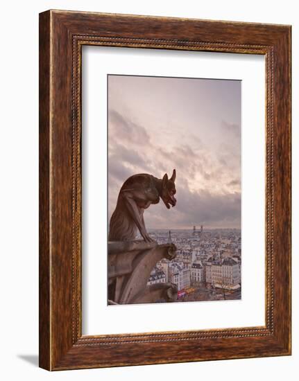 A Gargoyle on Notre Dame De Paris Cathedral Looks over the City, Paris, France, Europe-Julian Elliott-Framed Photographic Print