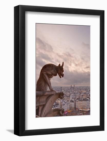 A Gargoyle on Notre Dame De Paris Cathedral Looks over the City, Paris, France, Europe-Julian Elliott-Framed Photographic Print