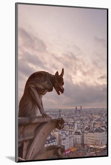 A Gargoyle on Notre Dame De Paris Cathedral Looks over the City, Paris, France, Europe-Julian Elliott-Mounted Photographic Print