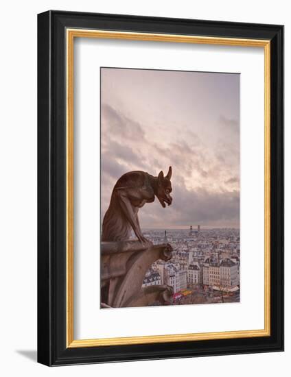 A Gargoyle on Notre Dame De Paris Cathedral Looks over the City, Paris, France, Europe-Julian Elliott-Framed Photographic Print