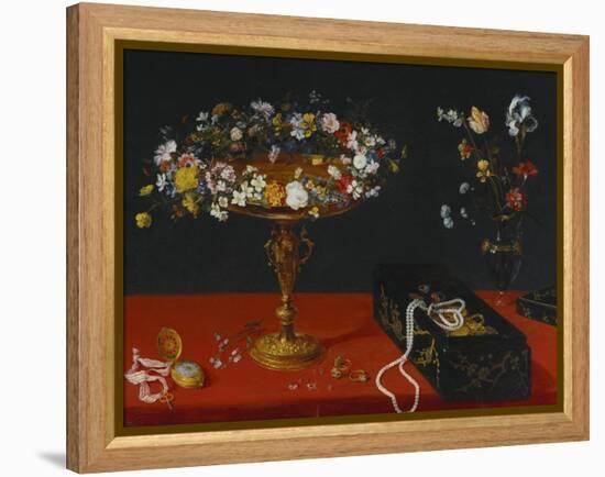 A Garland of Flowers in a Tazza, Jewels and Coins in a Japanese Black and Gold Lacquer Fumibako,…-Jan Brueghel the Younger-Framed Premier Image Canvas